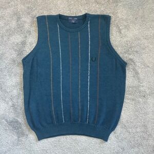 Fred Perry Sweater Vest Men Large Blue Striped Vintage Wool Blend England